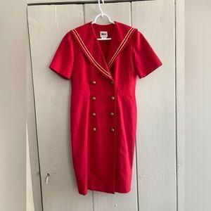 Vintage Leslie Fay Women’s Red Secretary Sailor Retro Dress 1970s 1980s Size 8P